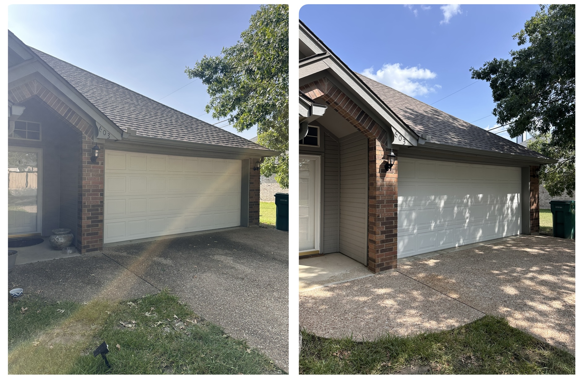 Side driveway and garage approach before and after cleaning