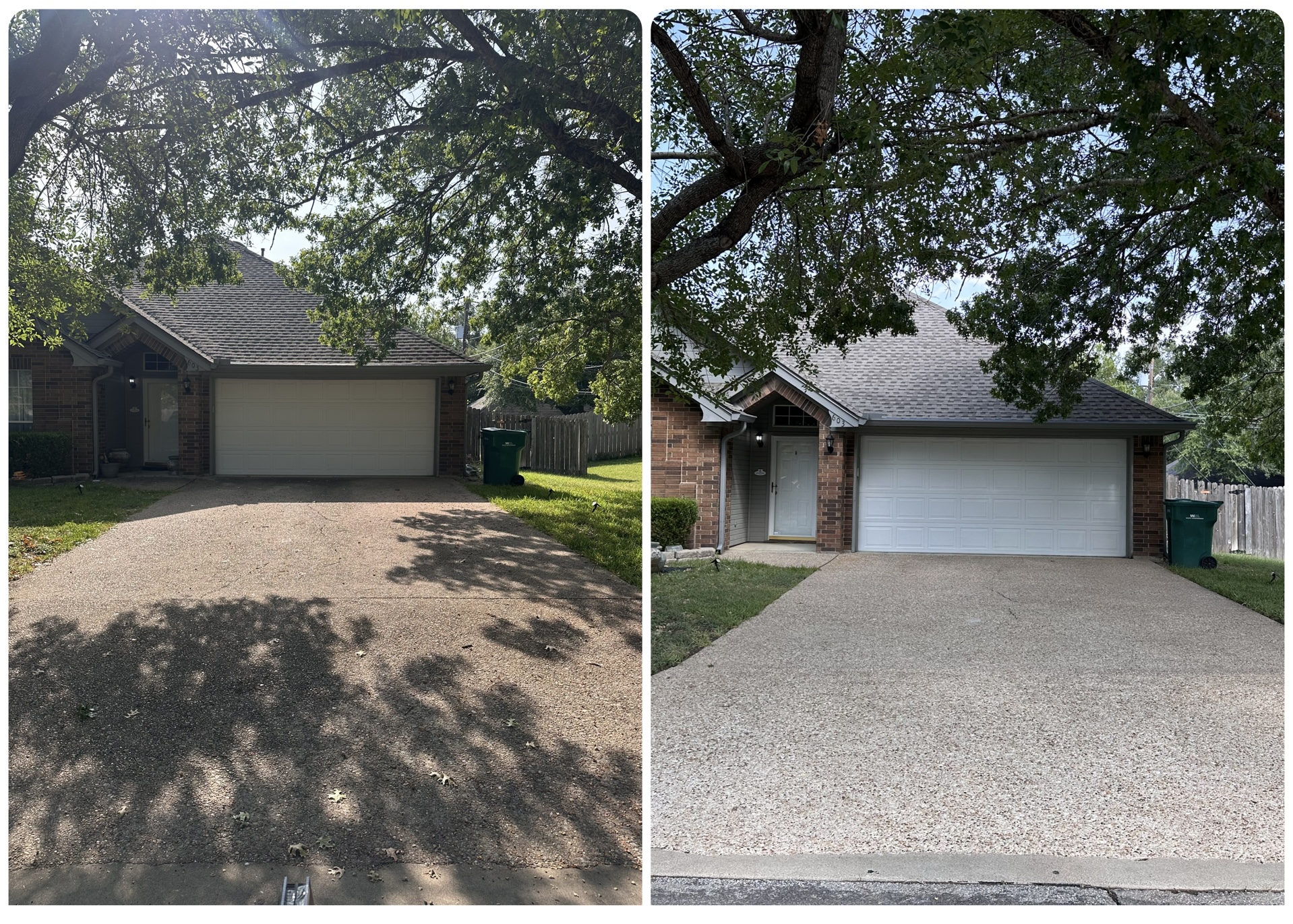 Aggregate driveway before and after pressure washing in Austin, TX