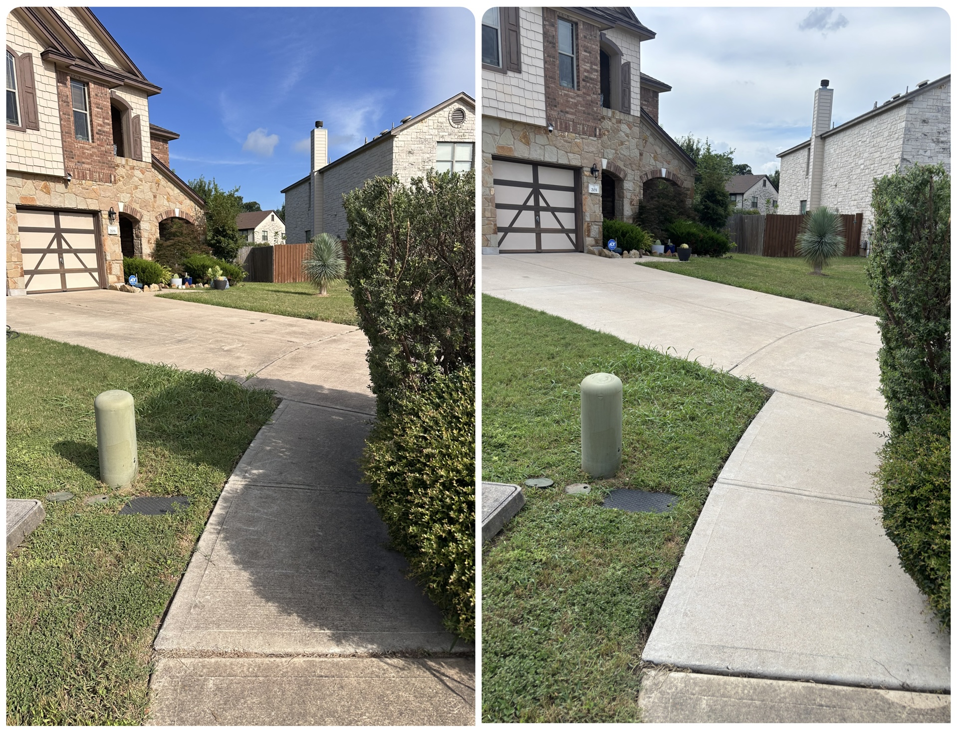 Walkway and driveway apron before and after pressure washing